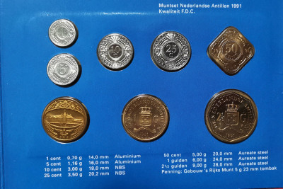 SV * Antilele Olandeze SET MONETAR 1 - 5 - 10 - 25 - 50 CENT 1 + 2.5 GULDEN 1991 foto