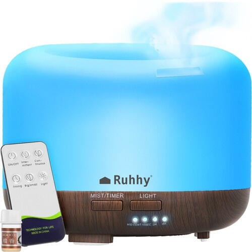 SMARTECH Difuzor de ulei esential, aromaterapie, umidificator de aer, rezervor 300ML, cu telecomanda si lumina veghe ajustabila + Ulei Cadou