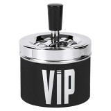 Scrumiera Rotunda, Curatare prin Apasare Buton, Metalica, Model VIP, Negru cu Argintiu, &Oslash;9 x 14 cm