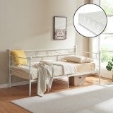 Pat metalic AADB-4401 cu saltea otel alb [en.casa] HausGarden Leisure