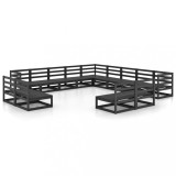 Set mobilier de gradina, 13 piese, negru, lemn masiv pin