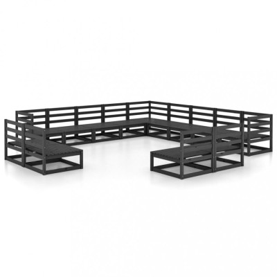 Set mobilier de gradina, 13 piese, negru, lemn masiv pin foto