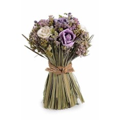 Buchet flori artificiale albe mov 15x20.5 cm