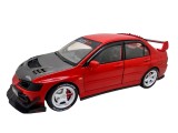 Macheta Mitsubishi Lancer Evo 9 rosu 1:24 replica metal lumini si sunete deschide usi capota si portbagaj