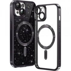 Husa MagSafe pentru Apple iPhone 13, Techsuit, Luxury Glitter, Neagra