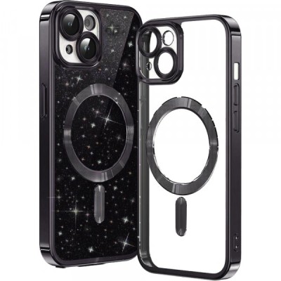 Husa MagSafe pentru Apple iPhone 13, Techsuit, Luxury Glitter, Neagra foto