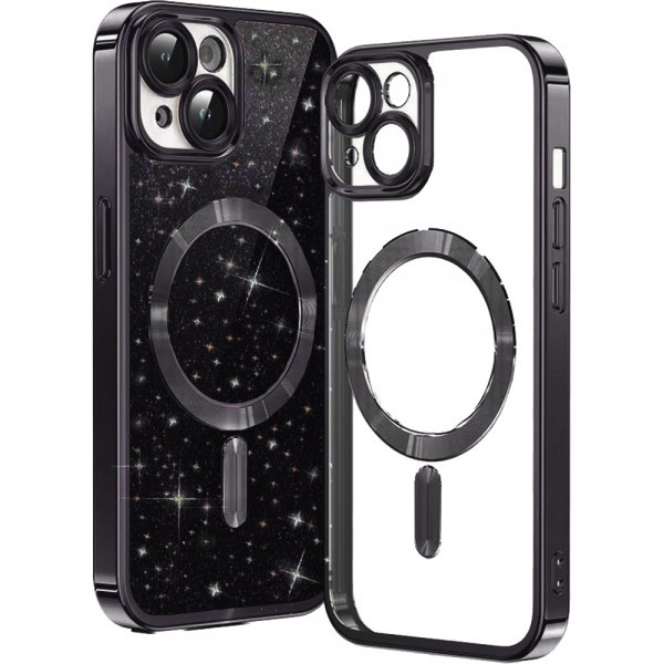 Husa MagSafe pentru Apple iPhone 13, Techsuit, Luxury Glitter, Neagra