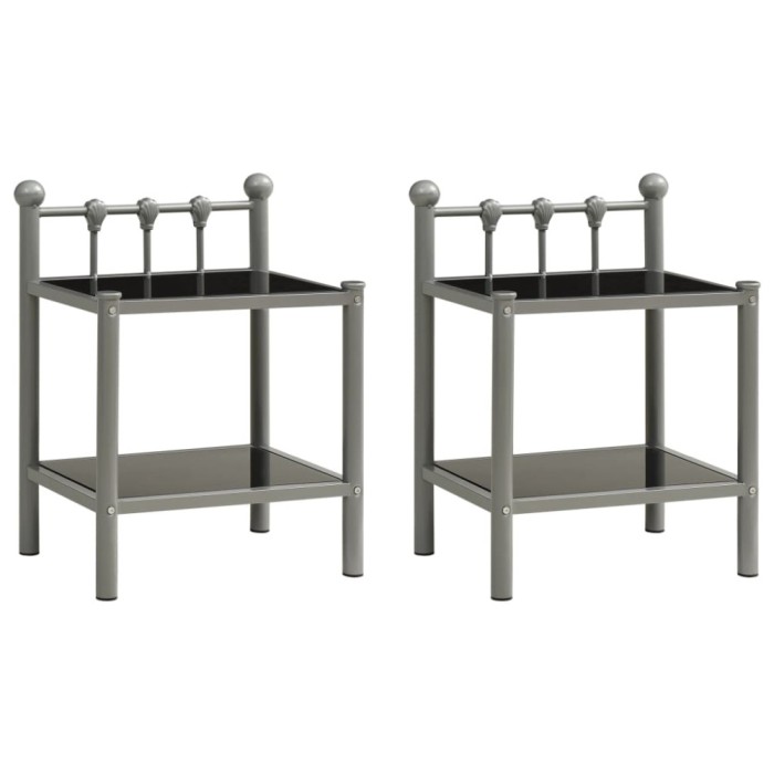 vidaXL Noptiere, 2 buc., gri și negru, metal și sticlă 325077