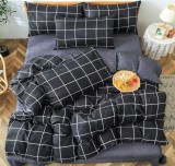 Lenjerie Pat Bumbac Panda, 4 Piese, Gri/Negru, Set de Pat - Husa pilota 200x230, Cearceaf 240x250, Fete perna 55x75