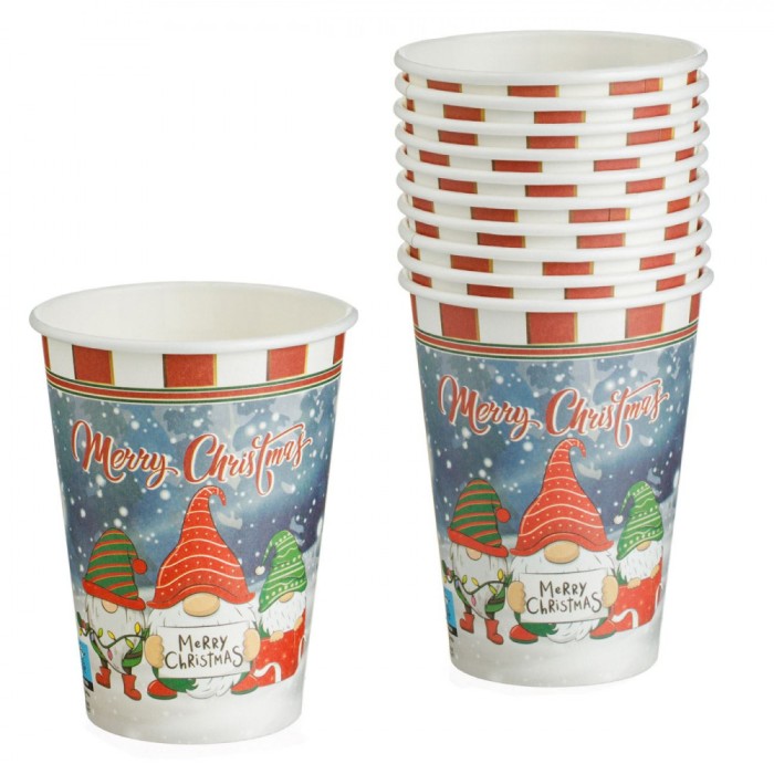Set Pahare Crăciun Gnomes, Multicolor, Capacitate 270 ml, 10 Bucăți