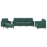 Cumpara ieftin Set canapea cu perne, 4 piese, verde inchis, catifea