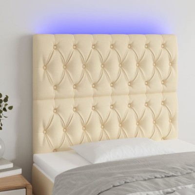 vidaXL Tăblie de pat cu LED, crem, 90x7x118/128 cm, textil 3122747 foto