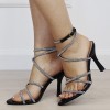 Sandale elegante negre cu pietricele H8-1133X M12, 36, 39 - 41, Negru