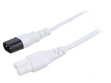 Cablu IEC C7 mamă - IEC C8 tată, 3m, 2x0,75mm&sup2;, 250V, alb