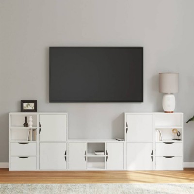 vidaXL Unități TV 5 piese cu depozitare ODDA din lemn masiv de pin alb 3365375 foto