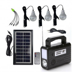 Kit panou solar 3 becuri LED radio digital afisaj incarcare telefon telecomanda foto