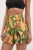 Adidas Performance pantaloni scurți de antrenament x Farm Rio culoarea galben, modelator, high waist, JD6278