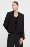 Weekend Max Mara sacou din amestec de in culoarea negru, un singur r&acirc;nd de nasturi, uni 2415040000000