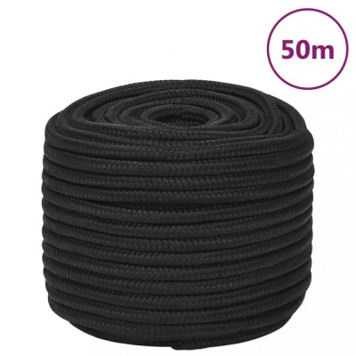 Fr&amp;acirc;nghie de barcă, negru complet, 14 mm, 50 m, polipropilenă foto