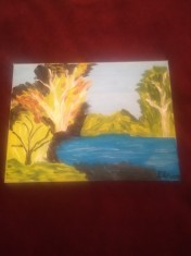 TABLOU PE PANZA CU SASIU NOU 30X40 CM PEISAJ PRET DOAR 20 LEI