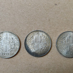 Ungaria, Transilvania,3 monede 1 forint 1914, 915, 916,argint VF, UNC, PRET/LOT