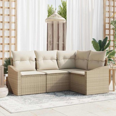 vidaXL Set de canapele pentru grădină 4 pcs Bej Rattan poli 3346701 foto