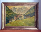 Sanatoriu montan - tablou in ulei semnat, datat 1952, pictura originala 63x49cm, Peisaje, Impresionism