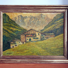 Sanatoriu montan - tablou in ulei semnat, datat 1952, pictura originala 63x49cm