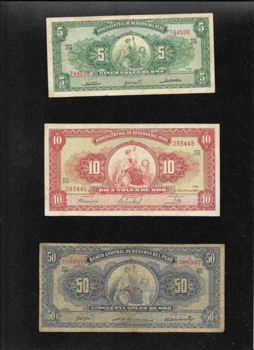 Rar! Set Peru 5 + 10 + 50 + 100 + 500 soles de oro