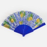 Evantai pliabil din plastic cu model lamai, albastru, 21 cm, CMCLASS