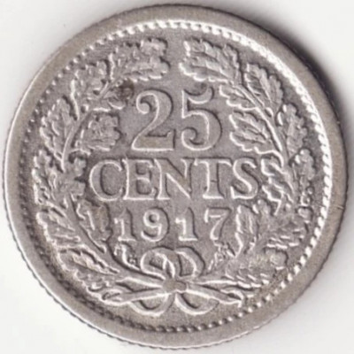 Moneda Tarile de Jos - 25 Cents 1917 - Argint foto