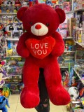 Urs rosu de plus cu imprimeu i love you 1.2m