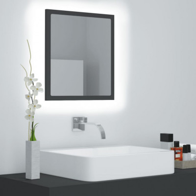 vidaXL Oglindă de baie cu LED, gri, 40x8,5x37 cm, acril foto