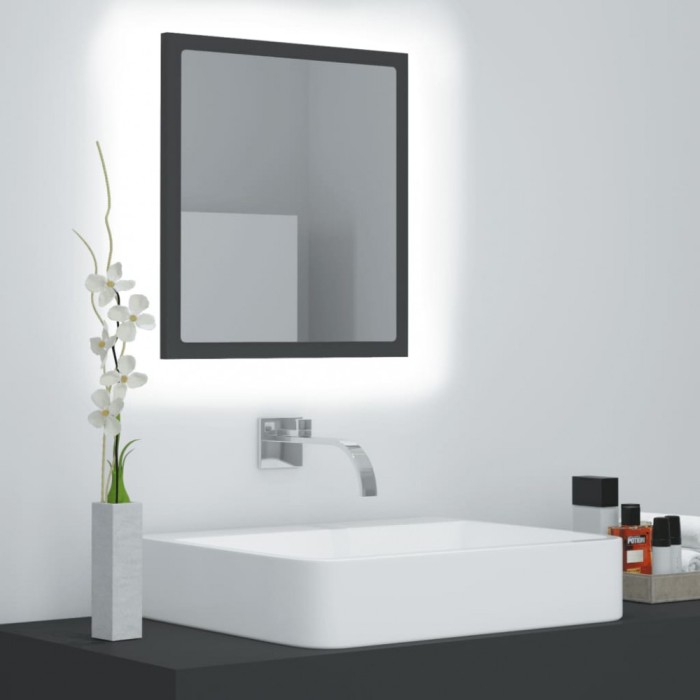 vidaXL Oglindă de baie cu LED, gri, 40x8,5x37 cm, acril 804910