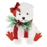 Figurina Crăciun, Urs Polar, Spumă Decorativă, Alb, Fundiță și Fular Roșu, 20x21cm, Oem