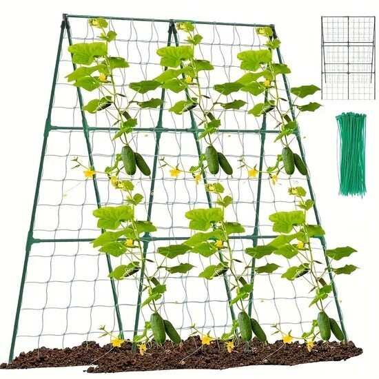 Ansamblu suport araci cu plasa pentru cresterea plantelor cataratoare, castraveti, fasole, mazare, 210 x 210 cm GartenVIP DiyLine