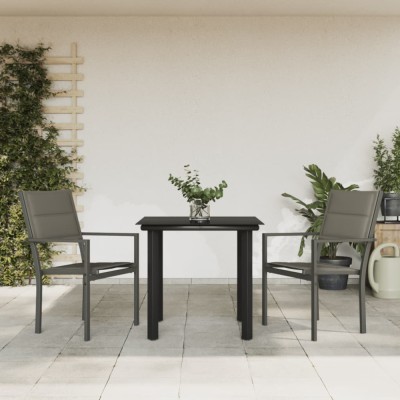 vidaXL Set mobilier de grădină, 3 piese, negru, textilenă și oțel foto