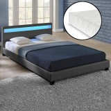 Pat tapitat Paris13 cu saltea si LED 140x200cm gri inchis Corium HausGarden Leisure, [Corium]