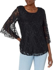 Bluza cu maneca lunga pentru femei Star Vixen, maneca larga, cu dantela, negru, L - OUTLET