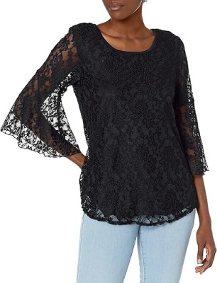 Bluza cu maneca lunga pentru femei Star Vixen, maneca larga, cu dantela, negru, L - OUTLET foto