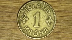 Islanda - moneda de colectie rara - 1 krona / coroana 1925 HCN; GJ - tiraj 250k