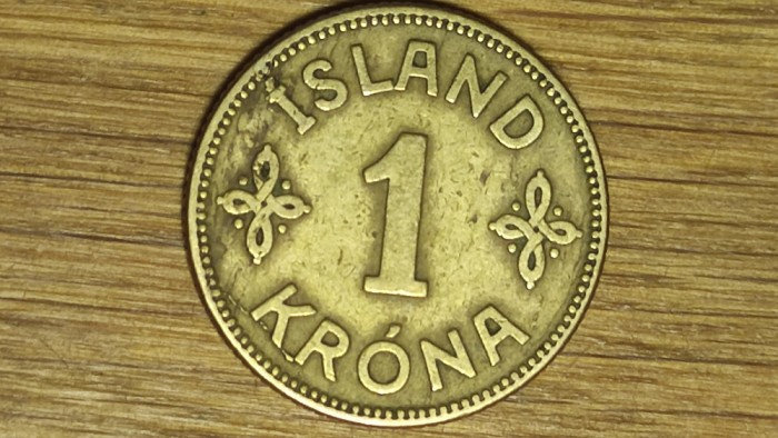 Islanda - moneda de colectie rara - 1 krona / coroana 1925 HCN; GJ - tiraj 250k