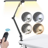 Lampa de birou LED 24W cu 3 surse de lumina, brat pliabil, 5 niveluri de luminozitate, 4 temperaturi de culoare, control tactil, timer auto-off