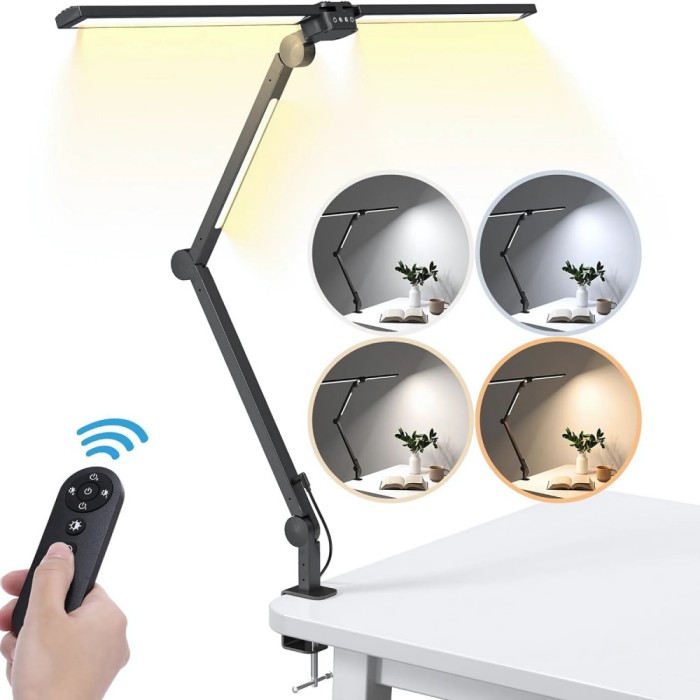 Lampa de birou LED 24W cu 3 surse de lumina, brat pliabil, 5 niveluri de luminozitate, 4 temperaturi de culoare, control tactil, timer auto-off