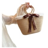 Geanta tip cos din rafie Bow