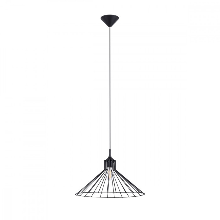 Lampă Suspendată Eda Negru Oțel 1 Bec Coș Conic Industrial De Interior