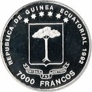 Guineea Ecuatoriala 7000 Francos 1992 Krabbe), Argint 10.48g/999, Aoc1 KM-80 UNC foto