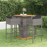 VidaXL Set mobilier bar de grădină cu perne, 5 piese, gri, poliratan