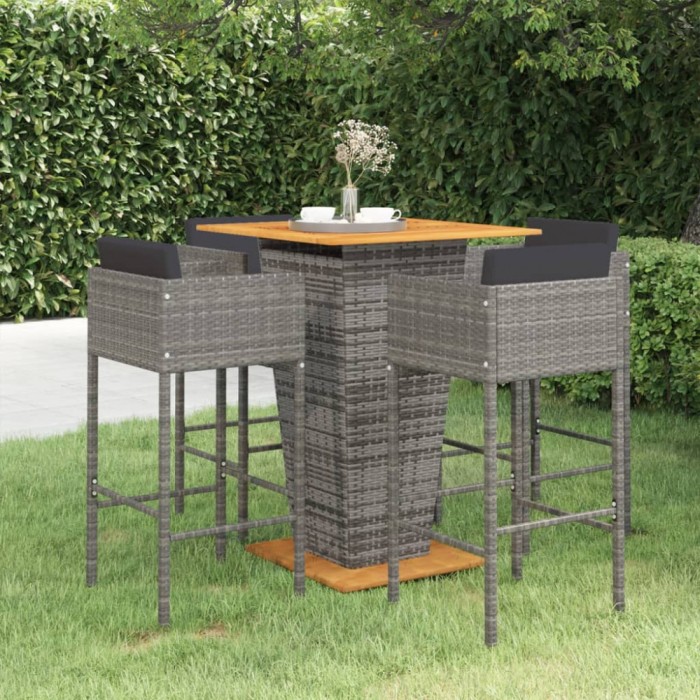 vidaXL Set mobilier bar de grădină cu perne, 5 piese, gri, poliratan 3094805