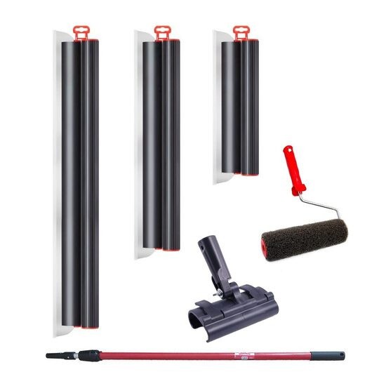 Set 3 gletiere profesionale, inox, 40, 60, 80 cm, adaptor, maner prelungitor 1.2-2.2 m, rola gletuit, Lanoliv GartenVIP DiyLine